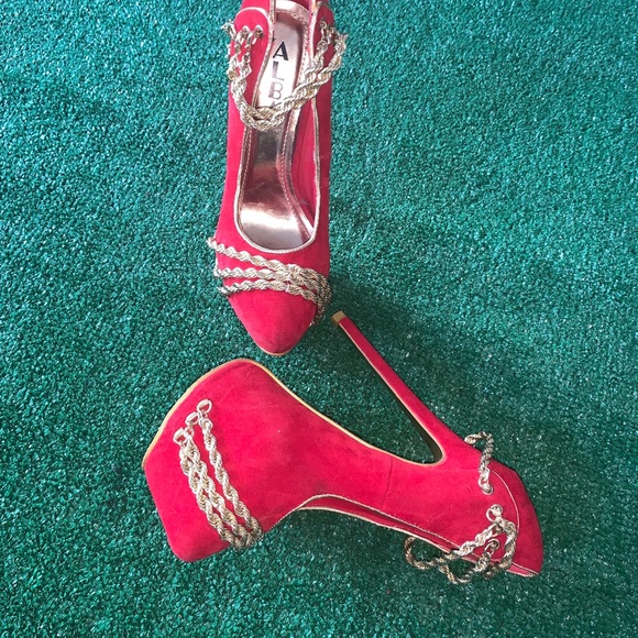 Alba Heels Shoes Red Size 6 1/2 Platform Chains High Heels - Picture 7 of 11